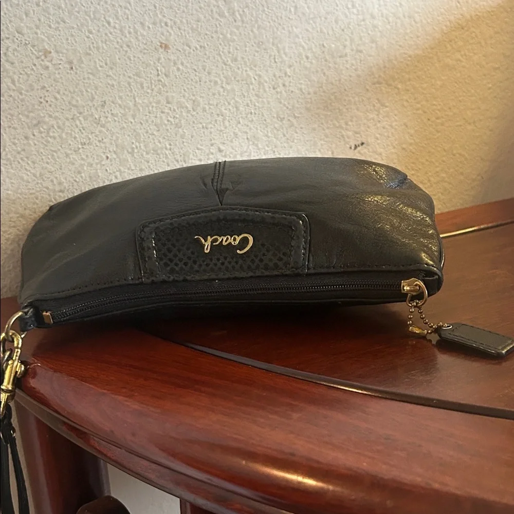 Coach Black Leather Wristlet with Gold Logo - Picture 4 of 8